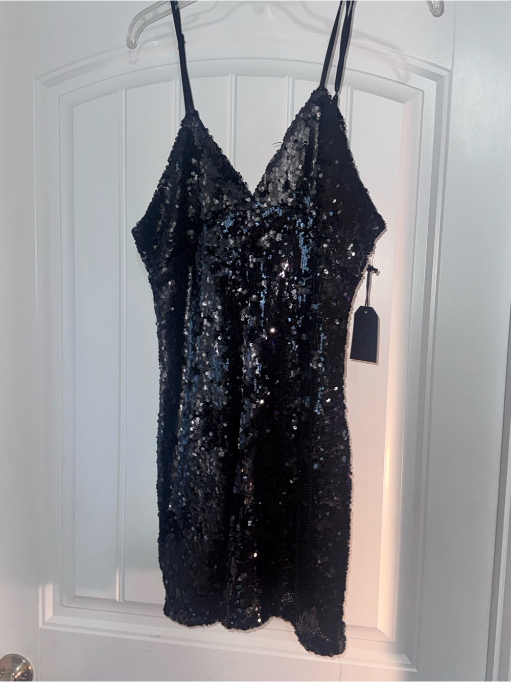 Black Sequin Spaghetti-Strap Slip Dress